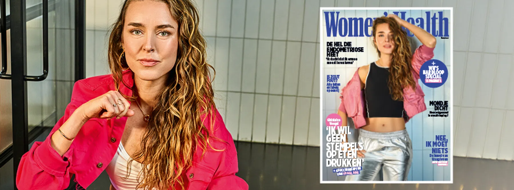Foodfluencer Ghislaine Voogd (Veggilaine) straalt op de cover van Women's Health